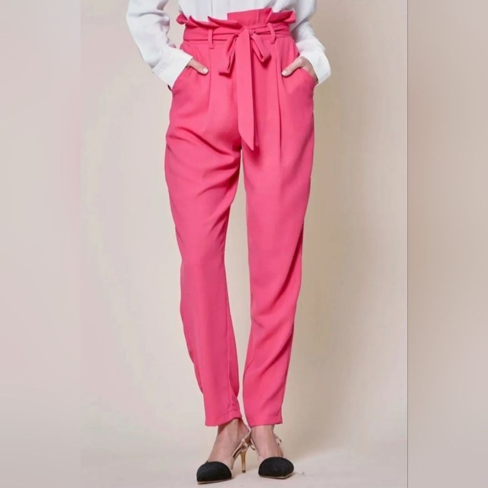 Andree by Unit Womens Pink Paper Bag High Waist Pants Size M